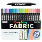 Crazy Colors Dual Tip Fabric & T-Shirt Markers 20 Color Pastel Set Chisel & Fine