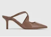 NEW Nude Beige Nine West Women's Patent Leather Pointed Toe Pump Mule Size 6.5M