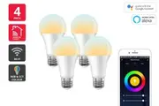 Kogan SmarterHome 9W Colour & Warm/Cool White Smart LED Bulb (E27, Wi-Fi) - 4 Pack