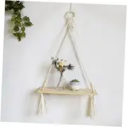 Macrame Wall Hanging Shelf Boho Wall Decor Floating Storage Book Shelf Beige