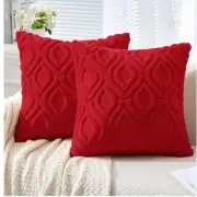 Red Throw Pillow Covers 18x18 in Soft Winter Plush Faux Wool Couch Pillow Covers