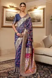 Women's Kashmiri pashmina handloom Silk Saree with Rich Jari Weaving - Blue