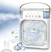 Portable Air Conditioner Fan, Mini Evaporative Air Cooler with 7 Colors LED Light, 1/2/3 H Timer, 3 Wind Speeds and 3 Spray Modes for Your Desk, Nightstand, Coffee Table (White)