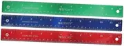 12" Inch Metal Ruler 3 Pack Red Green Blue School or Work Cork Back Non Skid