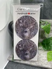 2 PC Car Cup Holder Coaster Set 2.75" Anti Slip Silicone Back New Buck Deer 19