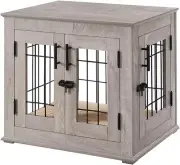 beeNbkks Furniture Style Dog Crate End Table, Double Doors Wooden Wire Dog