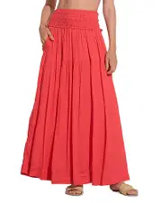 Elan Smocked Waist Midi Swim Cover-Up Skirt