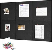 Cork Boards for Walls 6 Pack, Felt Bulletin Board with 35 Pins, Reusable Poster Board, Self Adhesive Felt Wall Panels for Photo DIY Memo, Pin Board for Office Home Classroom