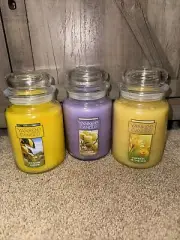 Lot of 3 Yankee Candle Jars Lemon Lavender, Sicilian Lemon, Flowers in Sun 22oz