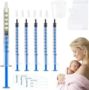 ﻿Colostrum Collector Kit Include 100pcs 1ml Sealed Breast Milk Collector No Needle Colostrum Syringes 5 Breastmilk Storage Bags and 1 piece 30 ml measuring cup with 100 Stickers (Blue)