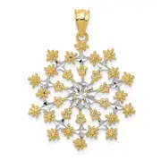 14k Yellow & Rhodium Gold & Rhodium Diamond-cut Starburst Snowflake Pendant