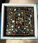 30" Square Black Marble Coffee Table Semi Precious Floral Marquetry Inlay Decors