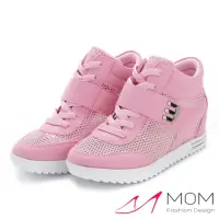 在飛比找momo購物網優惠-【MOM】時尚韓版內增高網面拼接防滑平底休閒鞋 運動鞋(粉)