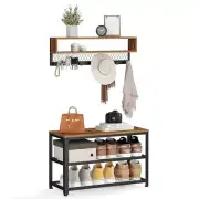 Coat Rack Shoe Bench Set, Hall Tree with Bench, 28.6"W x 17.7"H Rustic Brown