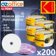 PREMIUM 200 x KODAK DVD-R 16x 4.7GB Inkjet Printable Blank DVD Discs Blank Media