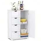 White Wooden Storage Cabinet with 4 Drawers & Adjustable Shelf Durable MDF