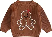 [MAHUAOYIXI] Baby Girls Boys Christmas Sweater Casual Long Sleeve Gingerbread Man Embroidery Ribbed Knit Pullover Sweater Toddler Christmas Clothes Knitwear Unisex Baby
