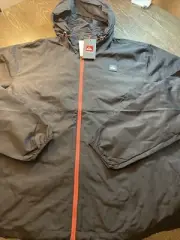 Men’s XL Quicksilver Black Zip-up Hooded Light Jacket W Packable Hood Pocket NWT