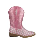 Roper Checkered Square Toe Cowboy Youth Girls Pink Casual Boots 09-018-1901-002