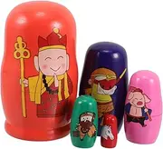 SOPOTUTU 5 Pcs 5 Wooden Russian Nesting Dolls to West Edition with Wukong Monk Safe Educational for Party Favors Cultural Story Exploration