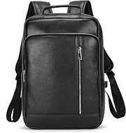 'Genuine Leather Backpack Men Casual Daypack 14'' Laptop Rucksack Business Travel Outdoor Shoulder Bag with Trolley Sleeve'