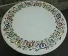 Custom Round White Marble Console Table Marquetry Arts Luxury Hallway Furniture