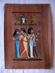 Egyptian Papyrus Paper Painting Three Muscians Pharaoh Antique Looking 9" X 13"