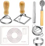Pasta Making Tools Set of 7,Ravioli Dumpling Maker Press Mold Large,Includes Ravioli Stamp Baking Mat Stainless Steel Rolling Pin,Perfect Tools for Making Raviolis Dumplings and Pierogis