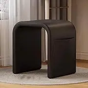 U-Shaped Dressing Table Stool, Leather Low Stool, Small Compact Dressing Chair, with Storage Space on Both Sides, Smooth Lines, Multiple Uses,Black