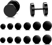 [Fhioevt] 12 Pairs Stainless Steel Earrings Matte Black Round Set Barbell Earrings for Men and Women, s, Titanium, Titanium, Small, Titanium, Titanium