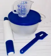 Tupperware Mixing Bowl 8.75 Cup #5004 Measuring Cup Rolling Pin Spatula NEW