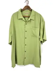 New Tommy Bahama Tortola Trance Camp Shirt Mens XL Bright Green Silk