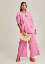 [TS] Taking Shape Linen Bamboo Wide Leg Pant Size 14 in Sorbet Pink - Plus Size Women's Bottoms Sorbet Pink