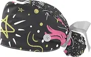 [WOSHJIUK] Working Hat 2 Pack Scrub Caps for Women,Pink Hair Unicorn,Tie Back Cap Adjustable Scrub Hat