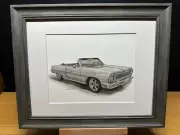 Drawing of a 1964 Chevrolet Chevelle Convertible Graphite Pencil Sketch Picture