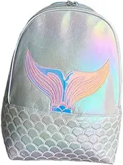 [SAFIGLE] Pu Backpack for Girls Mermaid Holographic Design Schoolbag Anti-theft Pockets Comfortable Straps Fashion for Students and Office Ladies