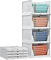 Comfycottage Stackable Storage Drawers, L Size Closet Organizers and Storage of 4 Pack Closet Drawers, Organizer Baskets, Sweater Storage Organizer for Closet, Wardrobe Organizer, Towel Organizer