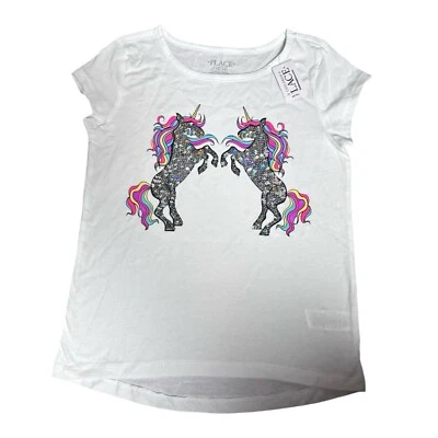 Children's Place White Unicorn Shirt Medium 7/8 Sequin