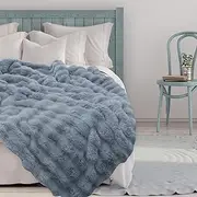 Super Comfort Oversized Warm Thick Bubble Plush Rabbit Faux Fur Throw Blanket, Luxury Plush Throw Blanket, 51×63in Soft Cozy Blanket, Warm Bed Throws for Couch Chair Bed Sofa (Light Grey)