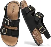 [Jifenkla] Sandals Women's Cork Footbed Mules Sandals Men with Adjustable Straps Clogs Slippers Non-Slip Rubber Sole Comfortable Slippers Summer Shoes for Trekking Sandals Slippers, black, 38 EU