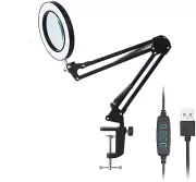 Desk Clip on Table Lamp 5X Magnifying Glass 3-Color Light Reading Repair