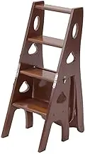 UPWONED Solid Wood Folding Ladder, Library Chair, Four-Step Ladder Display Stand, Multifunctional Ladder Stool, Suitable for Home, Library, Kitchen,Brown