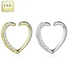 14K Solid GOLD Jeweled Heart Daith Helix Cartilage Hoop Ring Piercing Jewelry