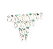 WHOLESALE 21PC 925 SOLID STERLING SILVER AQUA CHALCEDONY MIX RING LOT E108