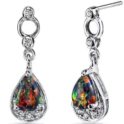 Peora Sterling Silver Teardrop Dangle Earrings with Black Fire Opal 8x5mm 0.75ct