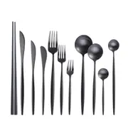 1Set Matte Black Cutlery Set Stainless Steel Flatware Kitchen Silverware Steak Tableware Dinnerware Spoon Fork Knife Chopsticks