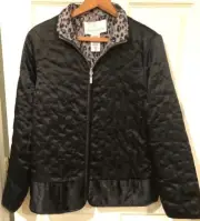 JACLYN SMITH~Reversible BLACK JACKET~sz Small~NWT~LINED~Quilted Coat LEOPARD
