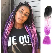 62cm Synthetic Gradient Coloured Braiding Hair Extensions -Black&Pink&Purple