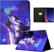 [CXTcase] Case for Samsung Galaxy Tab S9 2023 11.0 Inch, Protective Cover Case with Stand Function for Samsung Galaxy Tab S9 2023 (SM-X710/X716B/X718U), Butterflies and Wolves