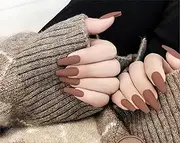 Matte Dark Chestnut Long Coffin Press on Nails| Full Set of 24 Nails | Reusable Nails | Fake Nails | Nail Art | Brown Nails | Stickers Tabs
